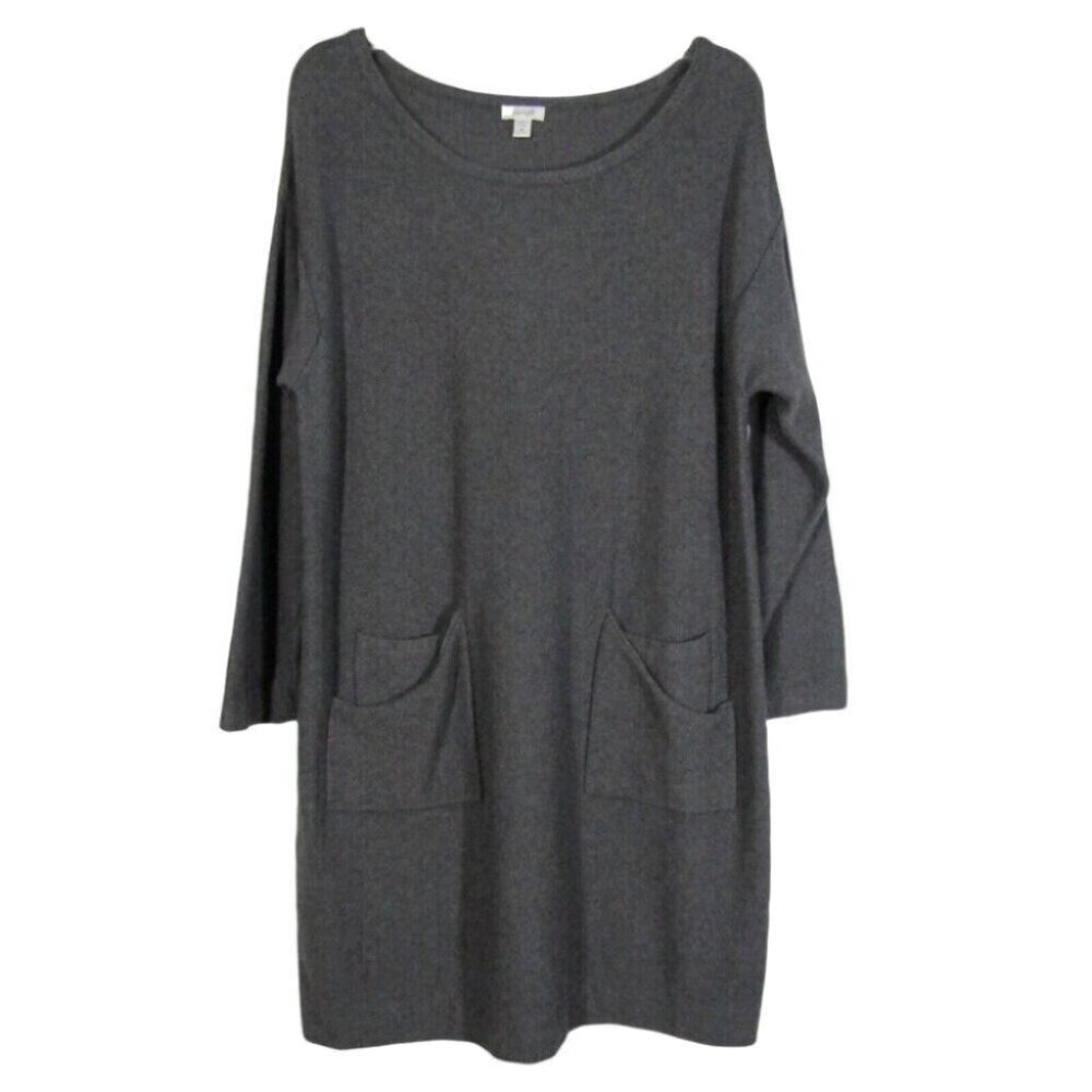 J Jill Pure Jill Gray Cotton Cashmere Blend Sweater Dress Size M Petite Pockets